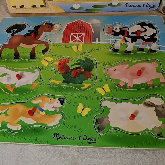 Melissa & Doug 4 Lot Wooden Sound Puzzles Safari Vehicle Farm Animals Latches - Picture 3 of 16